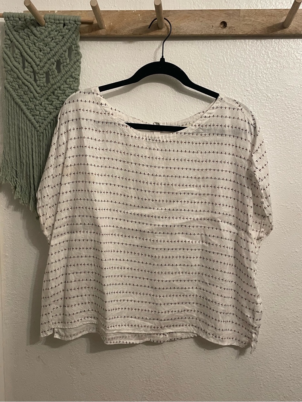 Cynthia Rowley White Short-Sleeve Patterned Blouse